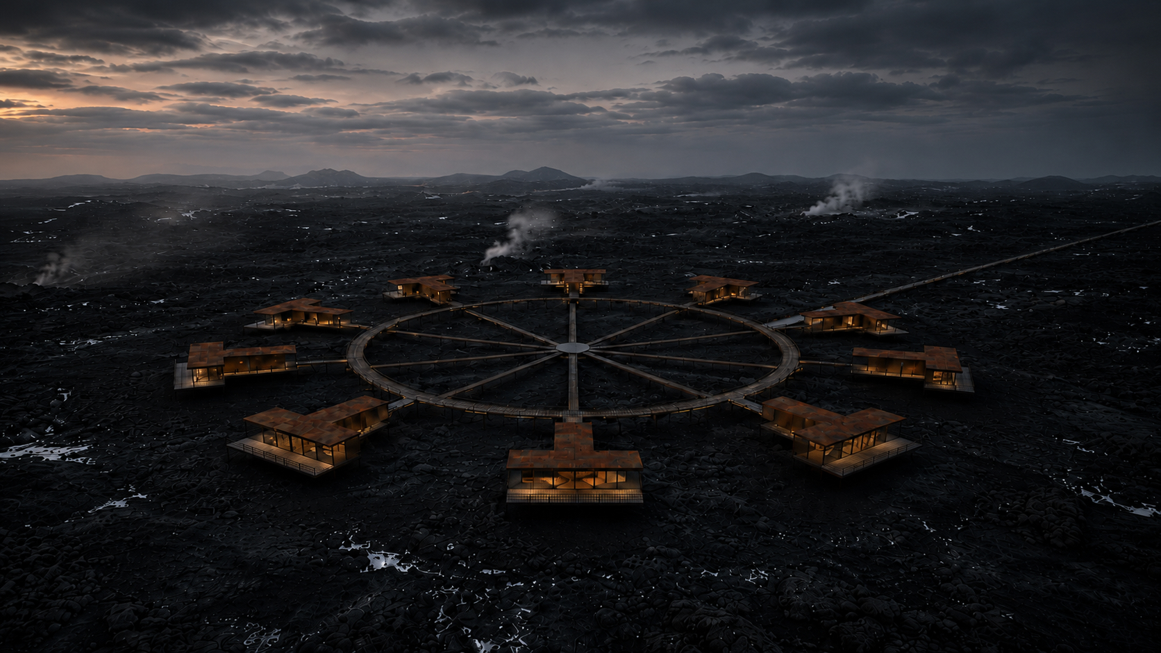 Dark exterior of an ORIUM residence at night