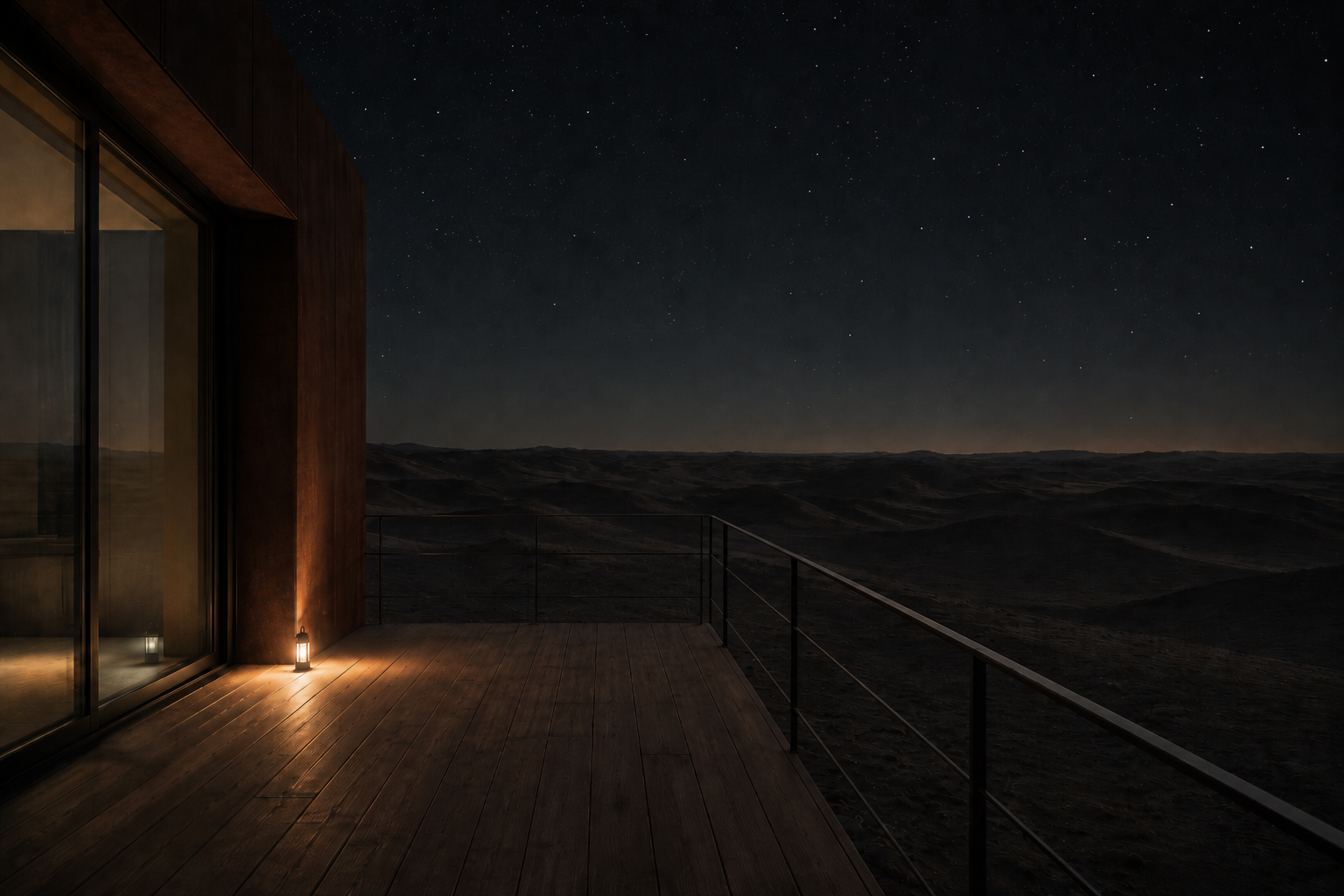 Terrace of an ORIUM residence at night